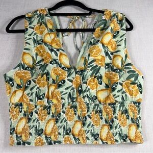 Abercrombie & Fitch Yellow Lemon Print V-Neck Crop Top